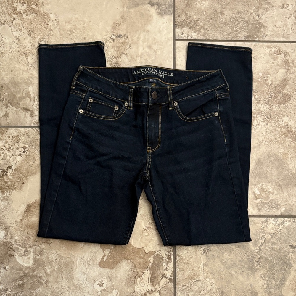 American Eagle Outfitters Women's Dark Blue Straight Leg Jeans